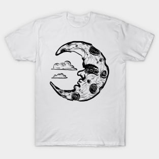 Man in the half moon design with clouds T-Shirt